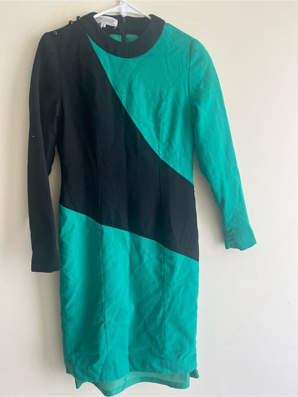 Colorblocked Black and Teal Long Sleeve Dress